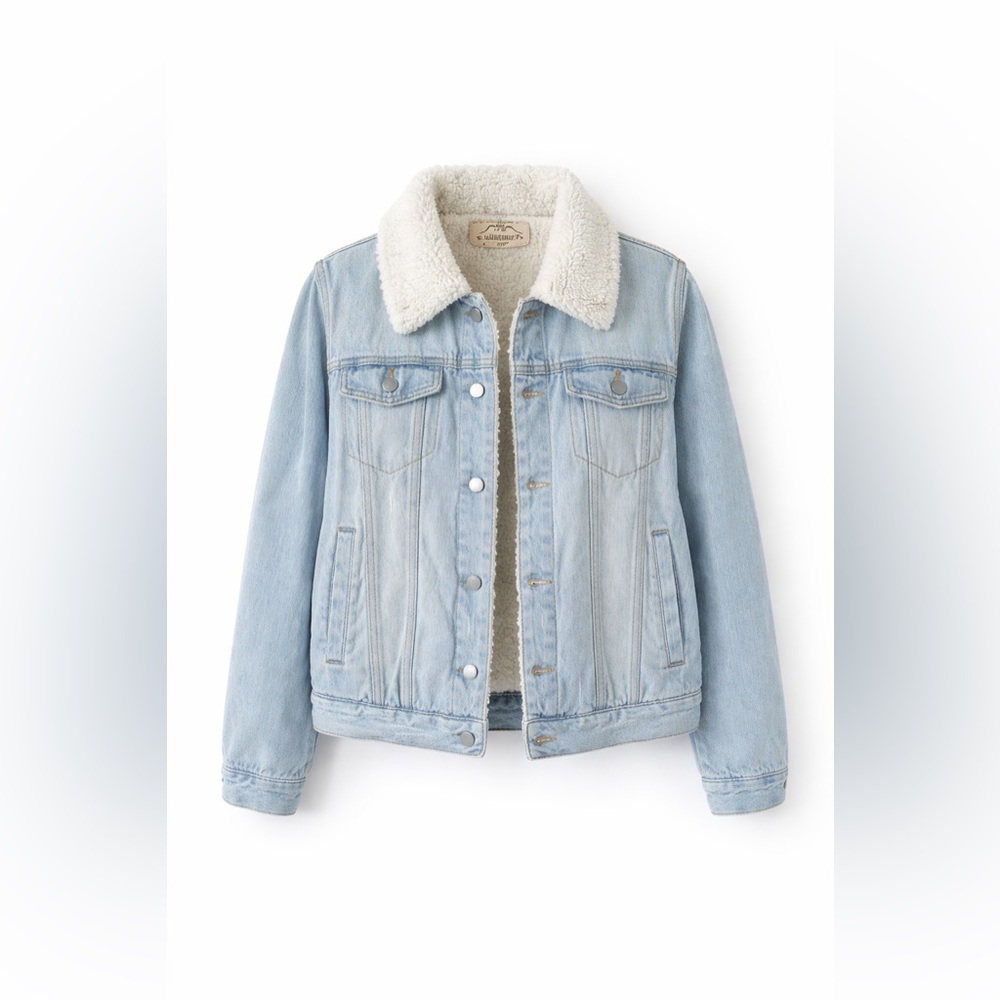 Ashley By 26 International Light Blue Denim Jacket with Cream Sherpa Collar